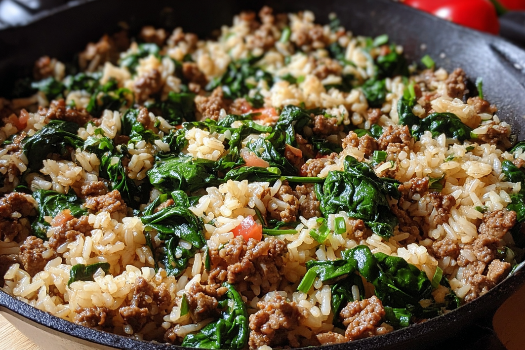 Easy Beef & Spinach Rice Skillet Packed with Bold Flavors Easy Beef & Spinach Rice Skillet Packed with Bold Flavors