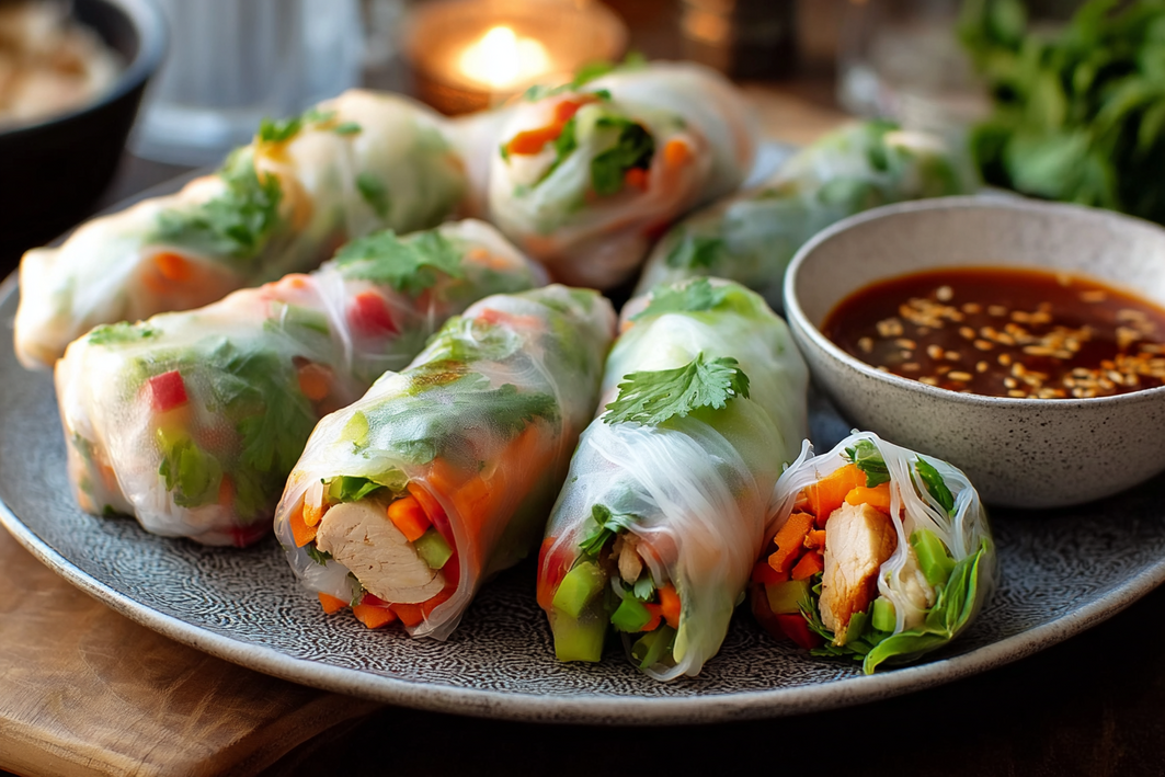 Easy Chicken & Veggie Rice Paper Rolls Packed with Fresh Flavor